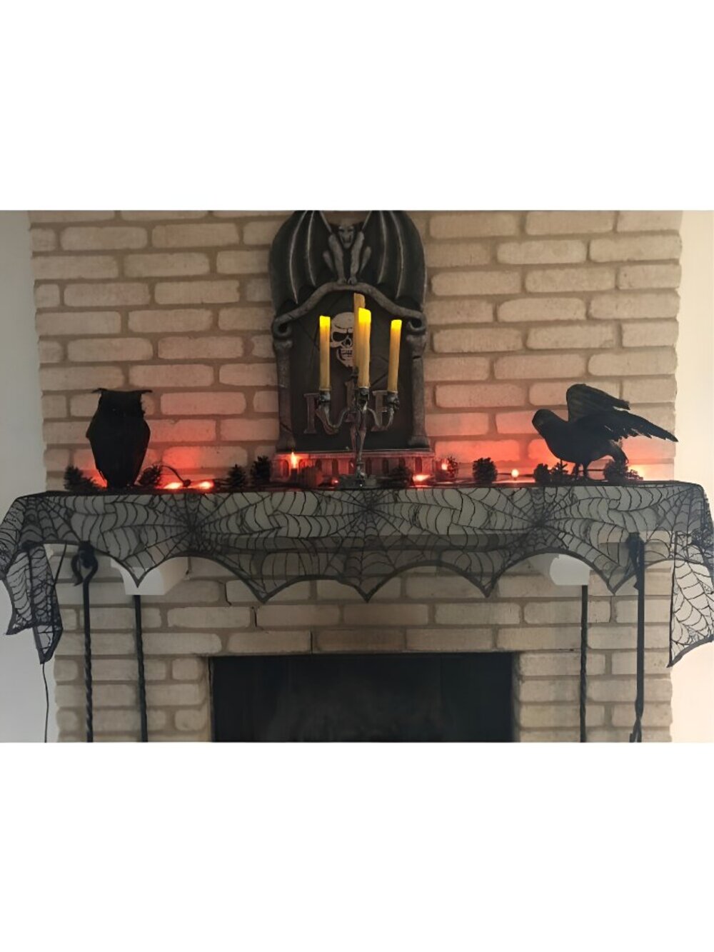 Halloween Decoration Black Lace Spiderweb Fireplace Mantle Scarf Cover